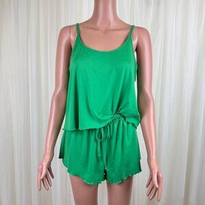 Capella Two Piece Tank Top & Shorts Pajama Sleeping Loungewear Set Size LG Green